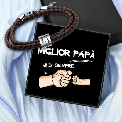Bracciale in Pelle Intrecciata Personalizzato – Incisione 2 Nomi – Reg