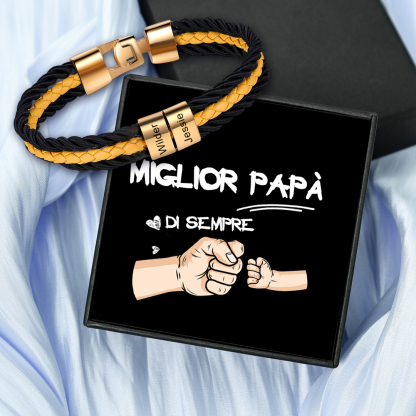 Bracciale Uomo Personalizzato in Pelle – Incisione 2 Nomi – Regalo Elegante per Papà o Lui | Jessemade