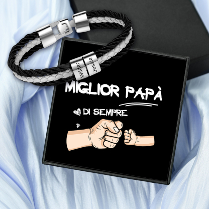 Bracciale Uomo Personalizzato in Pelle – Incisione 2 Nomi – Regalo Elegante per Papà o Lui | Jessemade