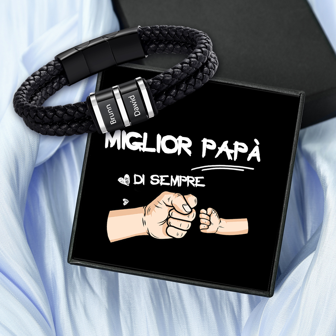 Bracciale Uomo Personalizzato in Pelle – Incisione 2 Nomi – Regalo Ele