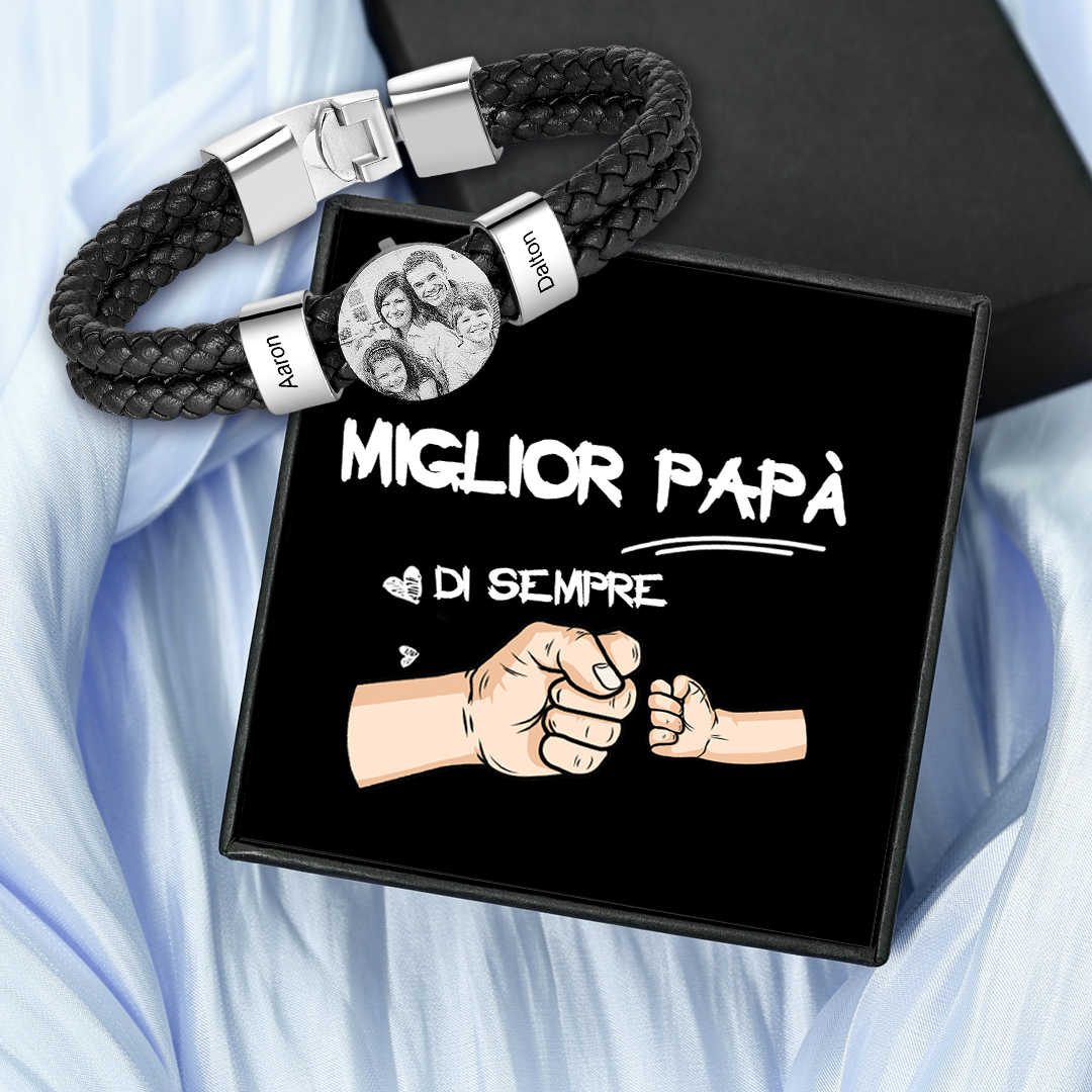 Bracciale Uomo Personalizzato con Foto e 2 Nomi – Regalo Elegante e Se
