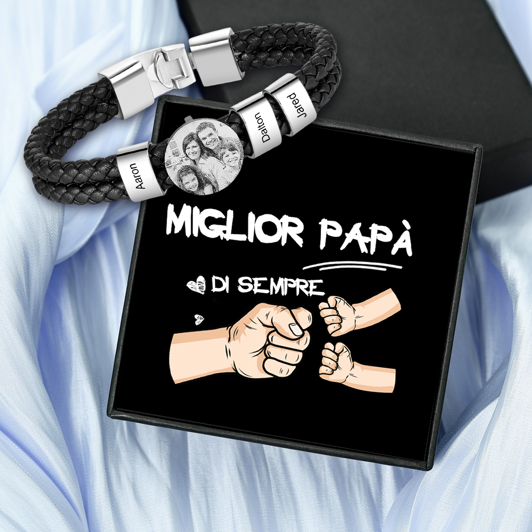 Bracciale Uomo Personalizzato con Foto e 3 Nomi – Regalo Elegante e Se