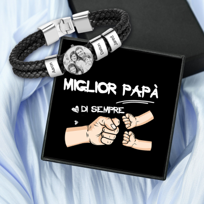 Bracciale Uomo Personalizzato con Foto e 3 Nomi – Regalo Elegante e Se