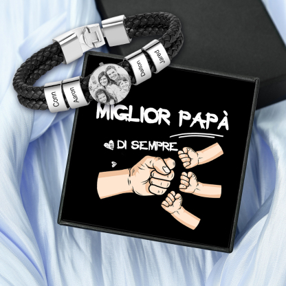 Bracciale Uomo Personalizzato con Foto e 4 Nomi – Regalo Elegante e Sentimentale per Papà e Lui | Jessemade