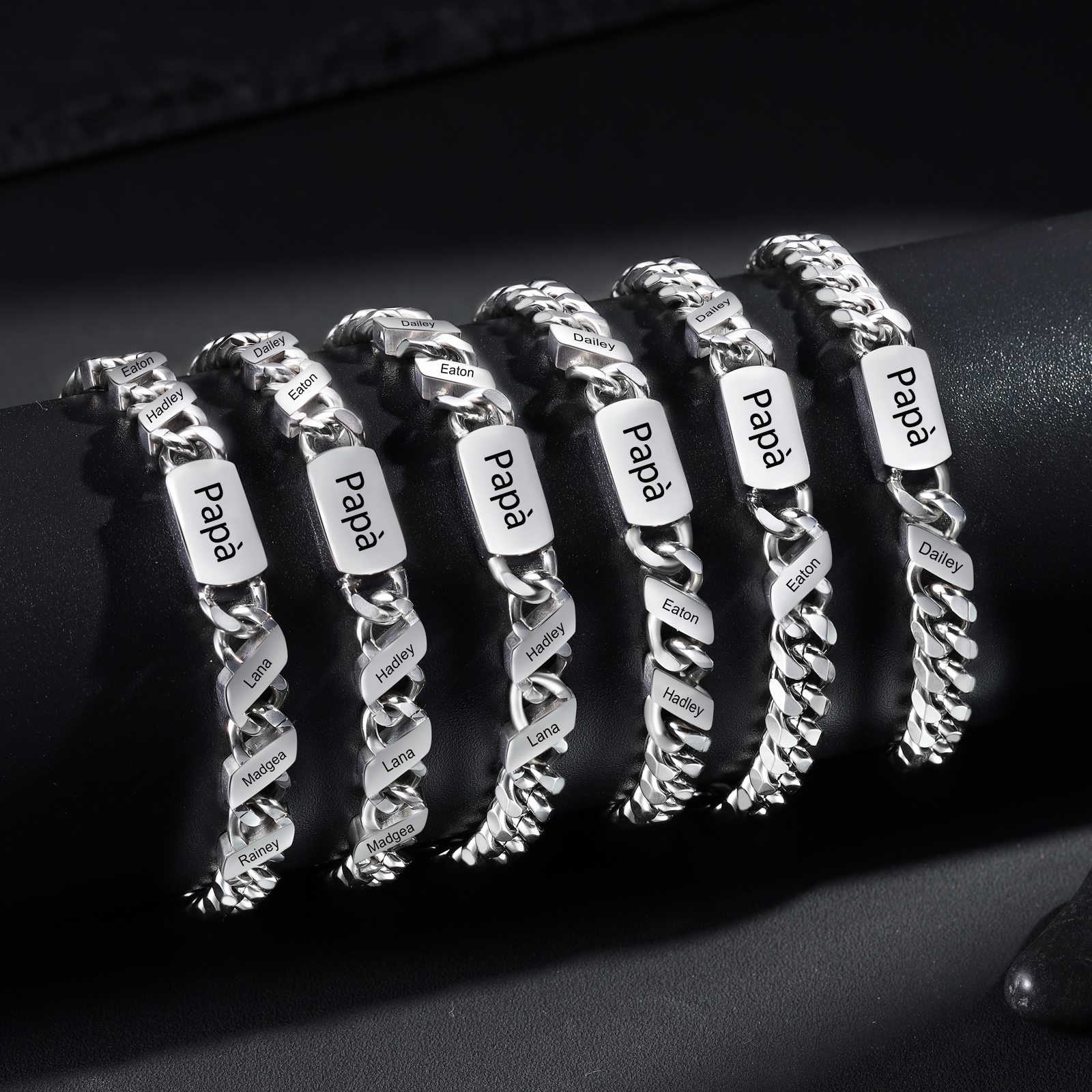 Bracciale Uomo in Acciaio Inossidabile Personalizzato – Incisione 2 Nomi & Testo – Regalo Speciale per Papà | Jessemade