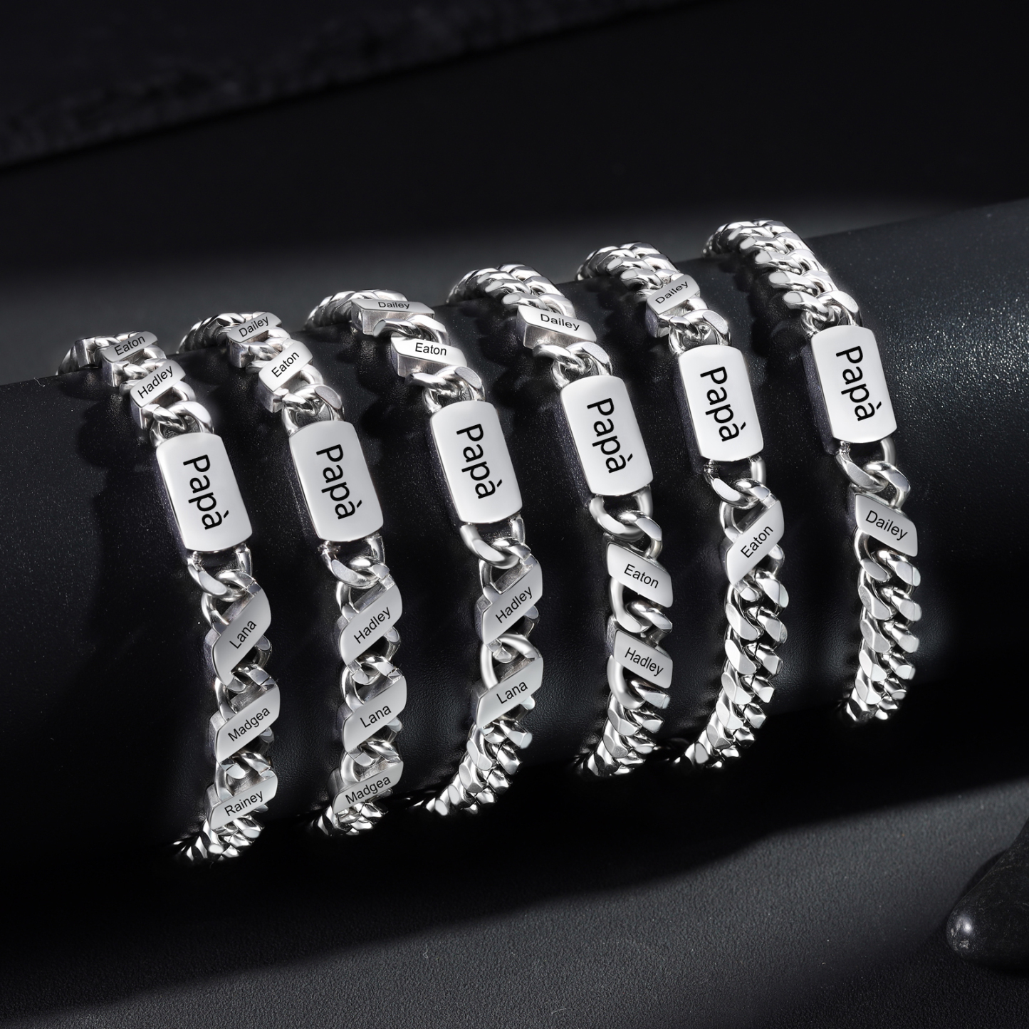 Bracciale Uomo in Acciaio Inossidabile Personalizzato – Incisione 2 Nomi & Testo – Regalo Speciale per Papà | Jessemade