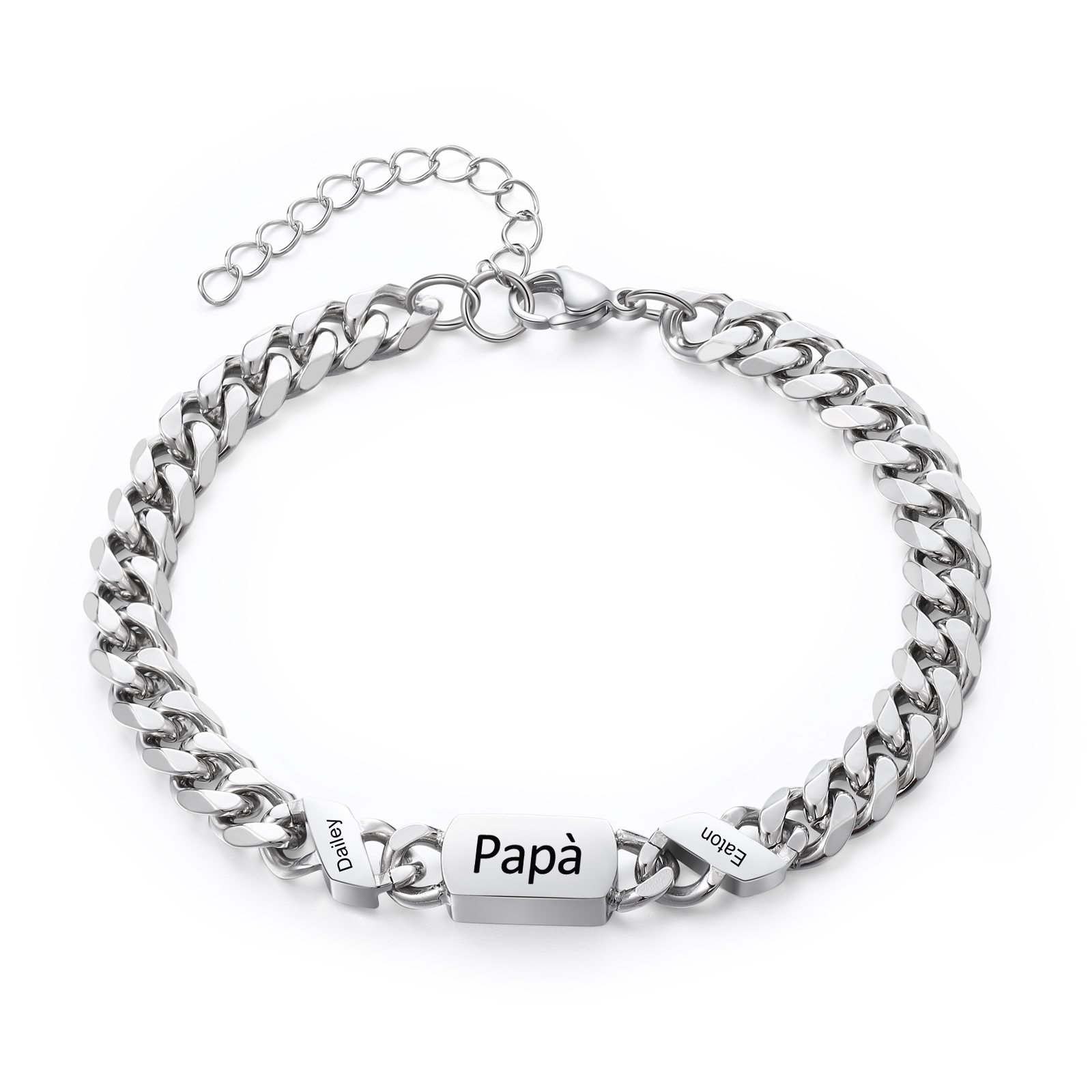 Bracciale Uomo in Acciaio Inossidabile Personalizzato – Incisione 2 Nomi & Testo – Regalo Speciale per Papà | Jessemade