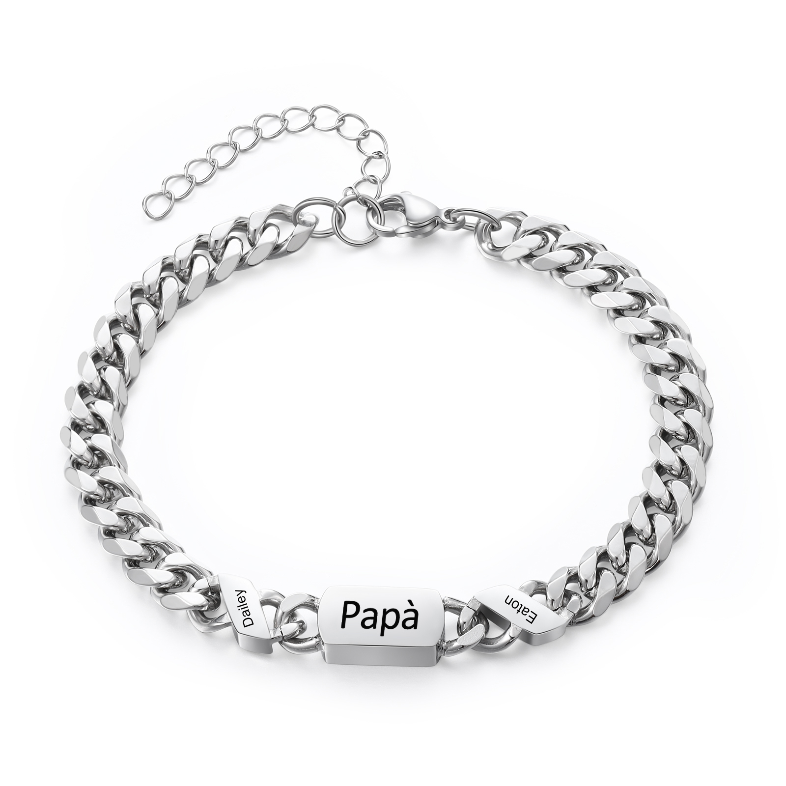 Bracciale Uomo in Acciaio Inossidabile Personalizzato – Incisione 2 Nomi & Testo – Regalo Speciale per Papà | Jessemade