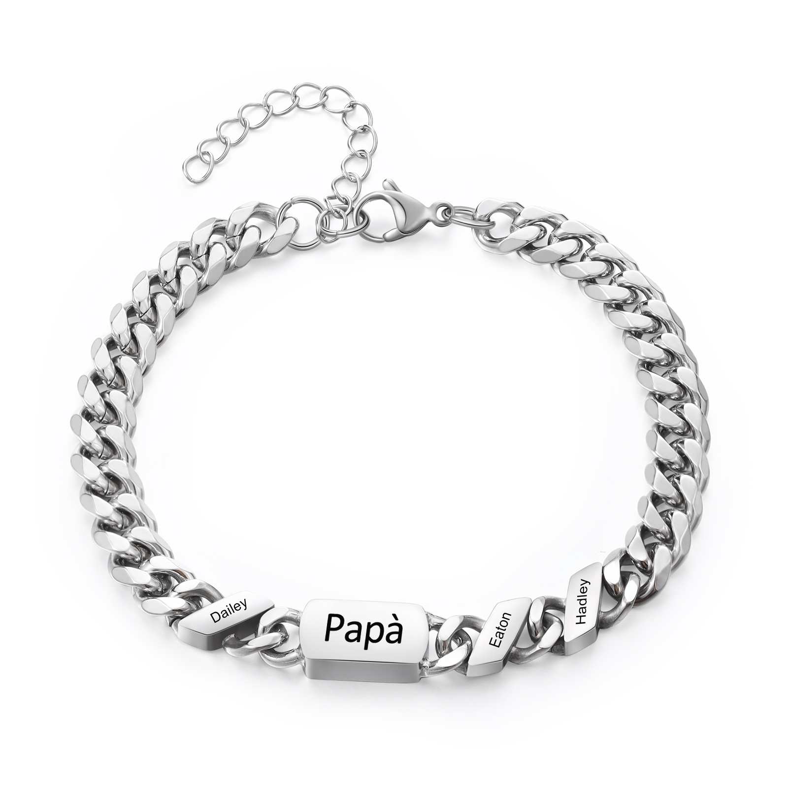 Bracciale Uomo in Acciaio Inossidabile Personalizzato – Incisione 3 Nomi & Testo – Regalo Speciale per Papà | Jessemade