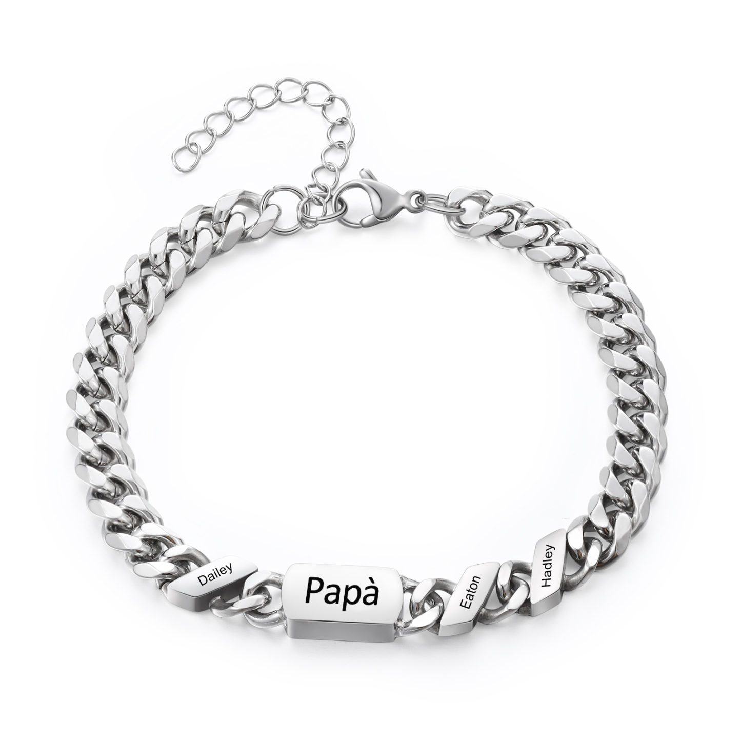 Bracciale Uomo in Acciaio Inossidabile Personalizzato – Incisione 3 Nomi & Testo – Regalo Speciale per Papà | Jessemade