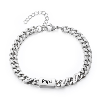 Bracciale Uomo in Acciaio Inossidabile Personalizzato – Incisione 3 Nomi & Testo – Regalo Speciale per Papà | Jessemade