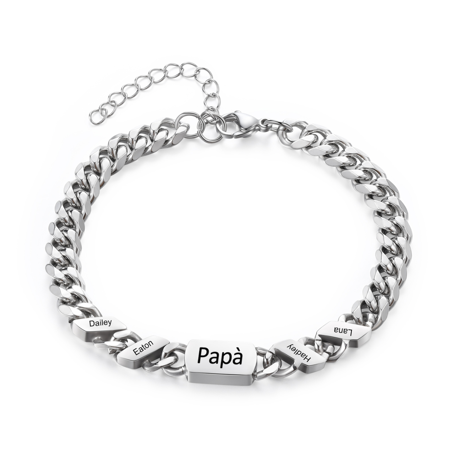 Bracciale Uomo in Acciaio Inossidabile Personalizzato – Incisione 4 Nomi & Testo – Regalo Speciale per Papà | Jessemade