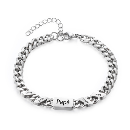 Bracciale Uomo in Acciaio Inossidabile Personalizzato – Incisione 4 Nomi & Testo – Regalo Speciale per Papà | Jessemade