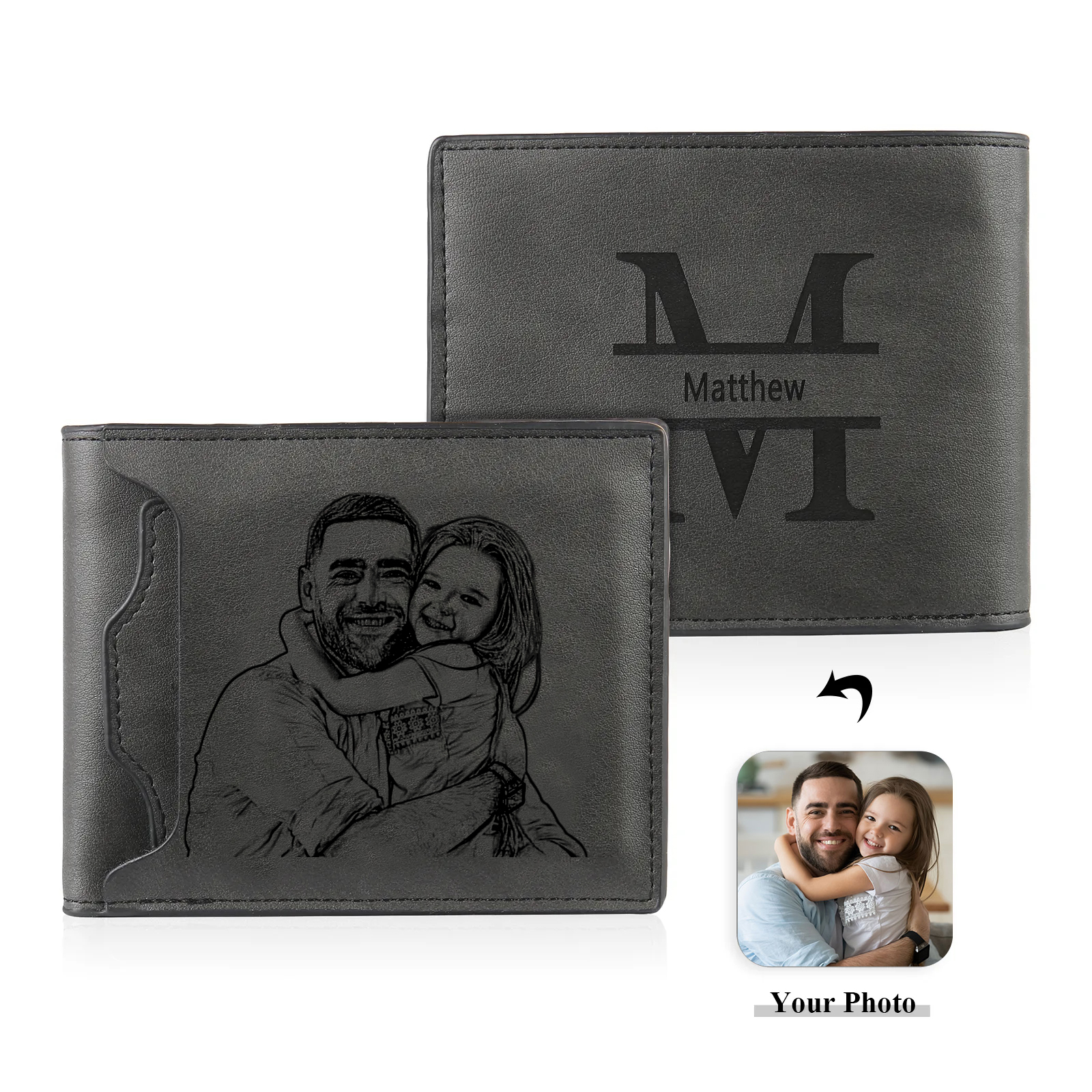 Portafoglio Uomo Personalizzato – Incisione 1 Foto, Nome & Lettera – Regalo Speciale per Papà o Lui | Jessemade