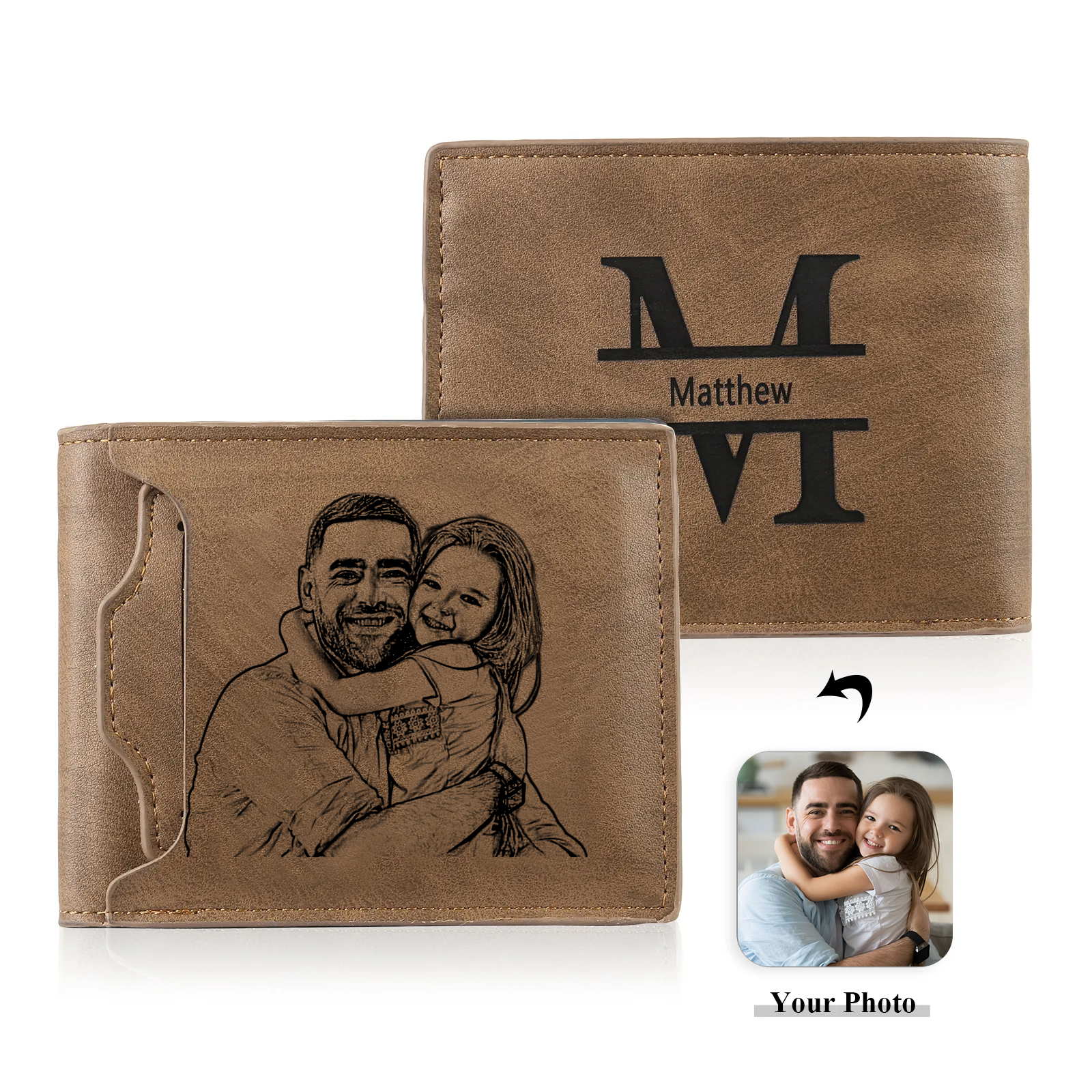 Portafoglio Uomo Personalizzato – Incisione 1 Foto, Nome & Lettera – Regalo Speciale per Papà o Lui | Jessemade