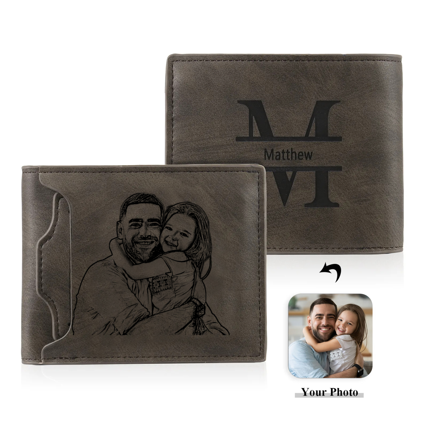 Portafoglio Uomo Personalizzato – Incisione 1 Foto, Nome & Lettera – Regalo Speciale per Papà o Lui | Jessemade