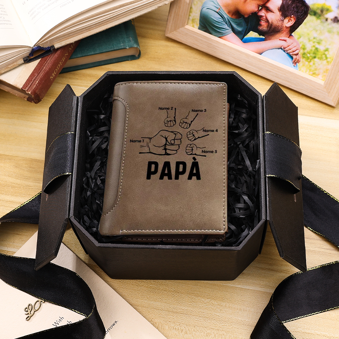 Portafoglio in Pelle Personalizzato con 5 Nomi e Testo – Idea Regalo Perfetta per Papà | Jessemade