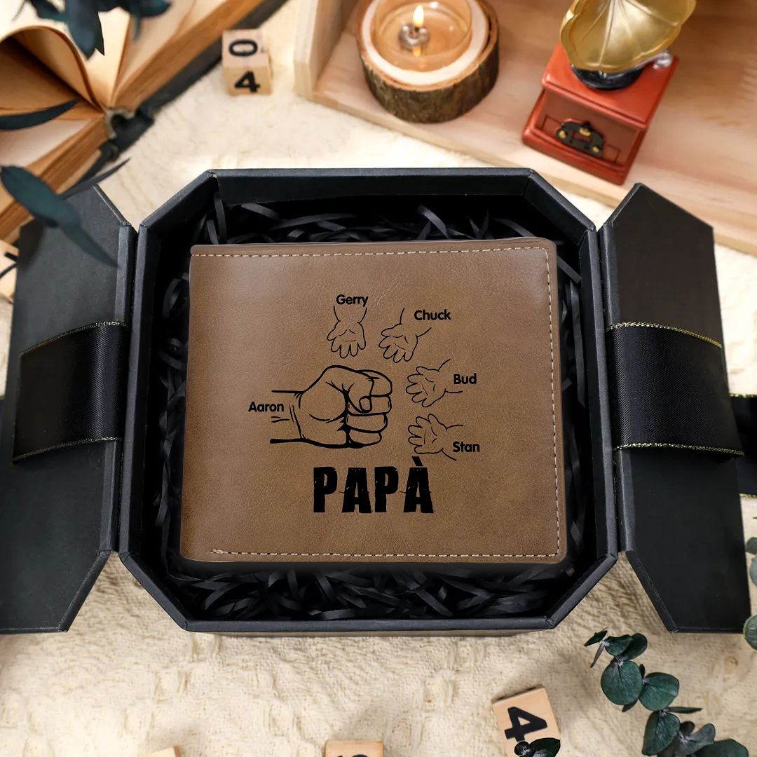 Portafoglio in Pelle Personalizzato con 2 Nomi – Idea Regalo Perfetta per Festa del Papà | Jessemade
