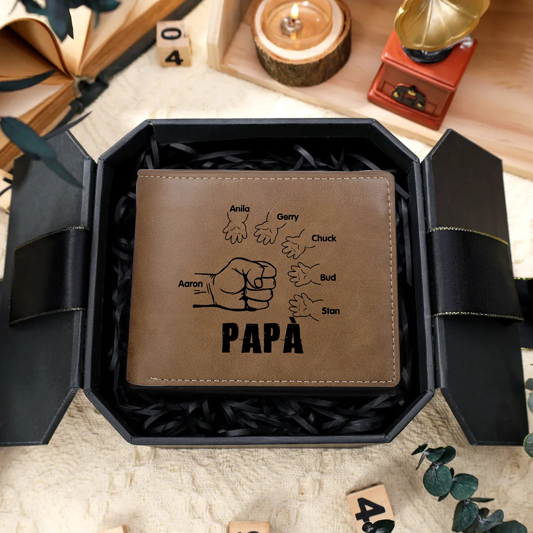 Portafoglio in Pelle Personalizzato con 6 Nomi – Idea Regalo Perfetta per Festa del Papà | Jessemade
