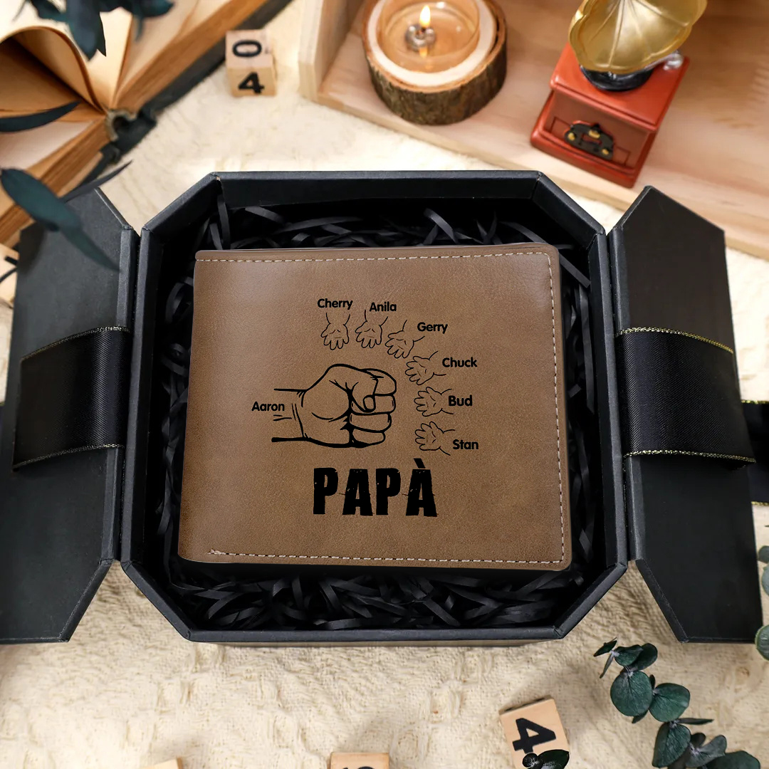 Portafoglio in Pelle Personalizzato con 2 Nomi – Idea Regalo Perfetta per Festa del Papà | Jessemade