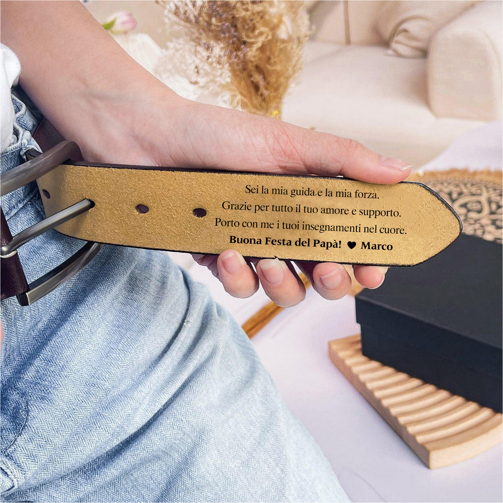 Cintura in Pelle Personalizzata – con 2 Iniziali e Testo – Promessa d'Amore Divertente – Regalo Per La Festa Del Papà Per Lui | Jessemade