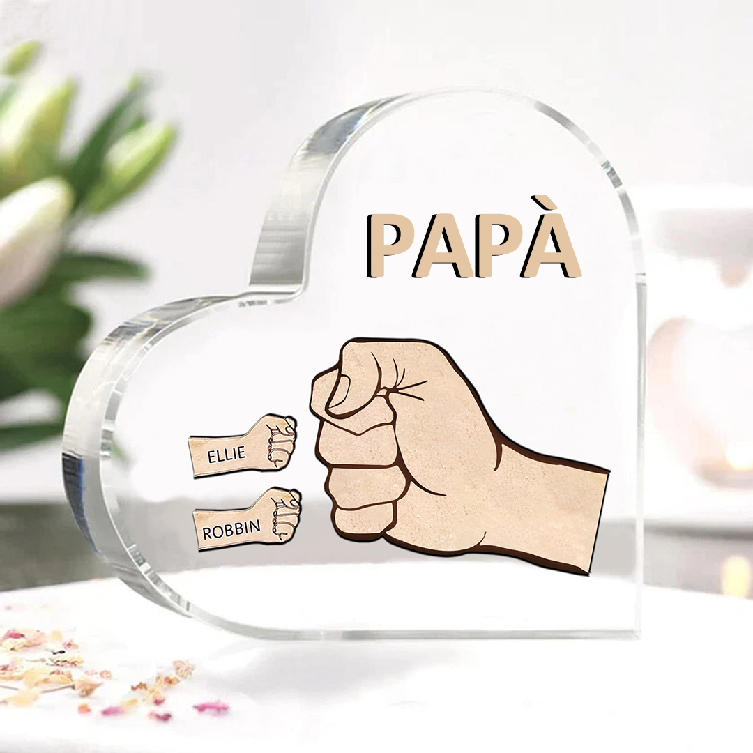 Decorazione Cuore in Acrilico Personalizzata – con 1-6 Nomi e Testo – Design con Pugno a Contatto – Regalo Per La Festa Del Papà Per Lui | Jessemade