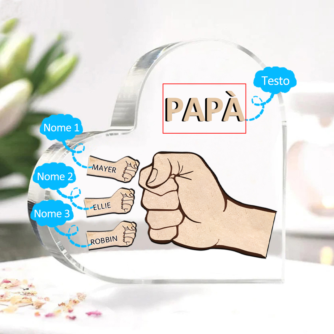 Decorazione Cuore in Acrilico Personalizzata – con 1-6 Nomi e Testo – Design con Pugno a Contatto – Regalo Per La Festa Del Papà Per Lui | Jessemade