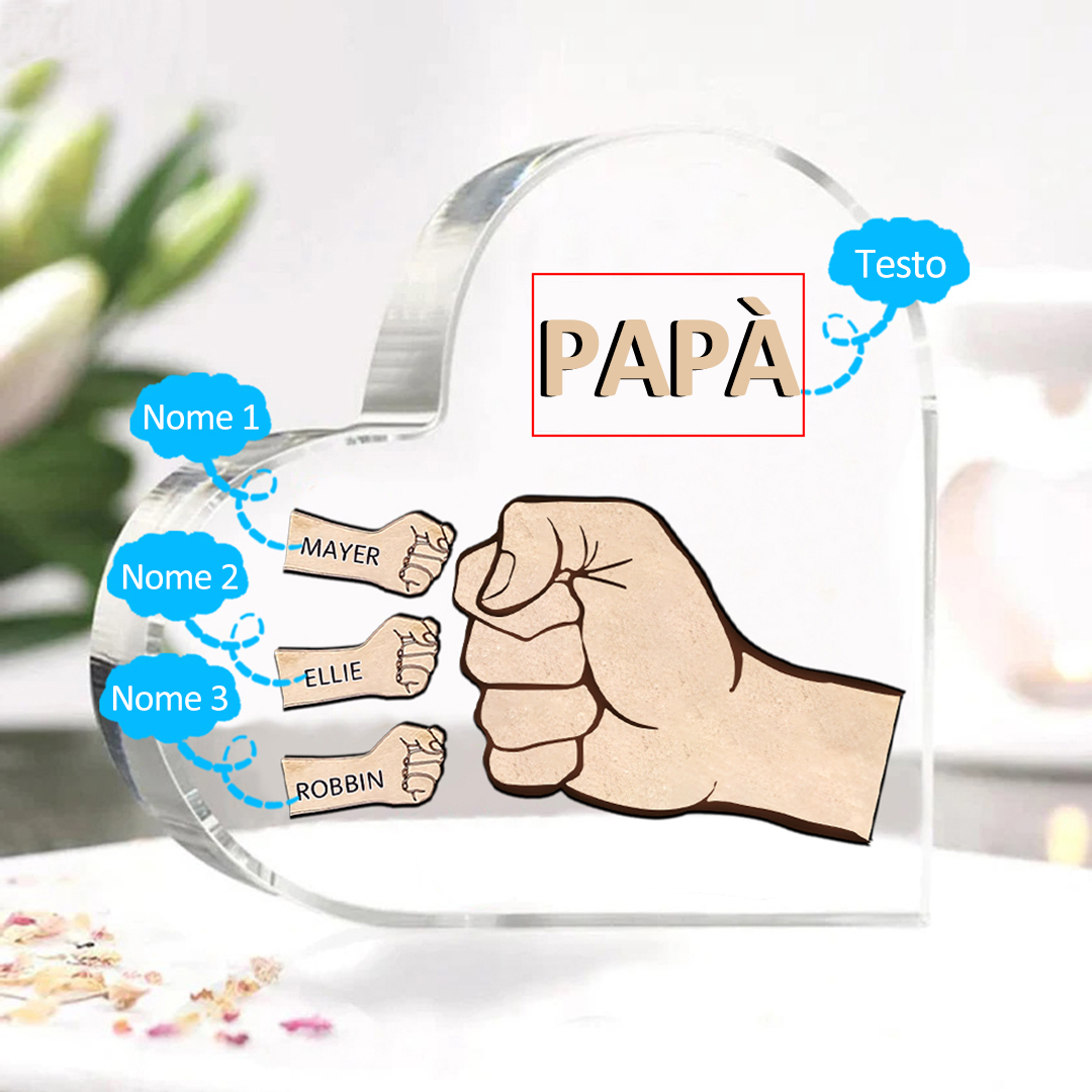 Decorazione Cuore in Acrilico Personalizzata – con 1-6 Nomi e Testo – Design con Pugno a Contatto – Regalo Per La Festa Del Papà Per Lui | Jessemade