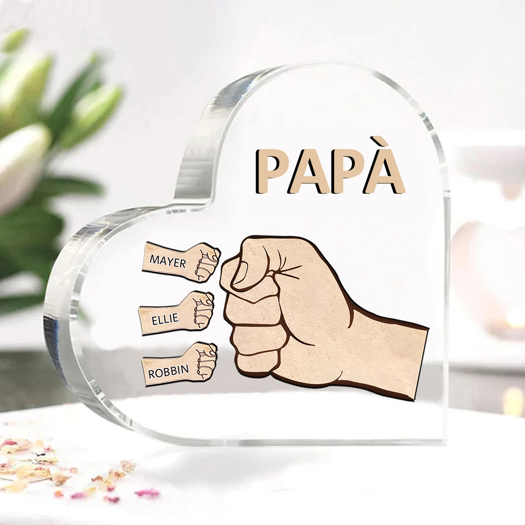 Decorazione Cuore in Acrilico Personalizzata – con 1-6 Nomi e Testo – Design con Pugno a Contatto – Regalo Per La Festa Del Papà Per Lui | Jessemade