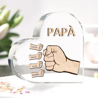 Decorazione Cuore in Acrilico Personalizzata – con 1-6 Nomi e Testo – Design con Pugno a Contatto – Regalo Per La Festa Del Papà Per Lui | Jessemade