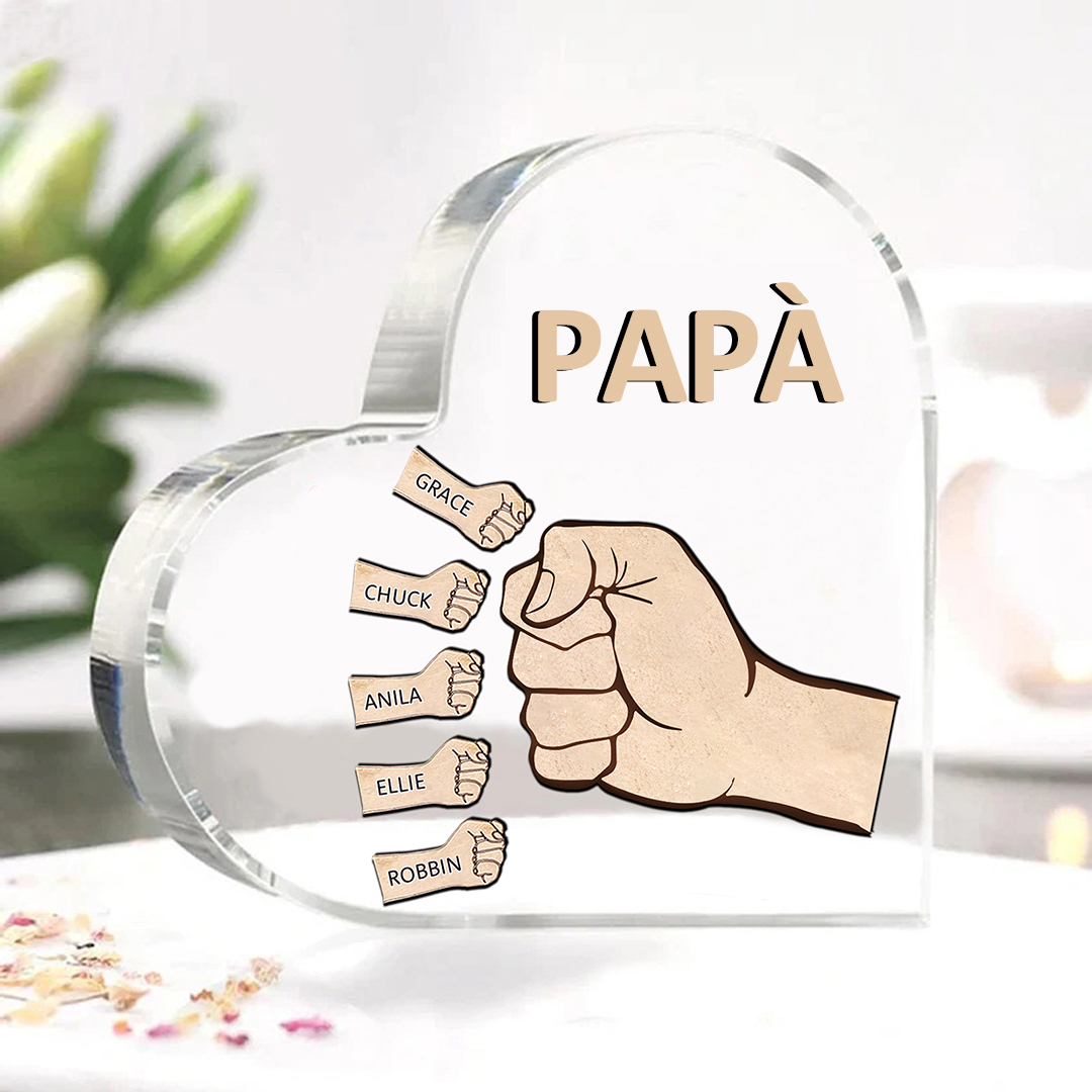 Decorazione Cuore in Acrilico Personalizzata – con 1-6 Nomi e Testo – Design con Pugno a Contatto – Regalo Per La Festa Del Papà Per Lui | Jessemade