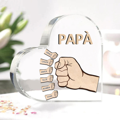 Decorazione Cuore in Acrilico Personalizzata – con 1-6 Nomi e Testo – Design con Pugno a Contatto – Regalo Per La Festa Del Papà Per Lui | Jessemade