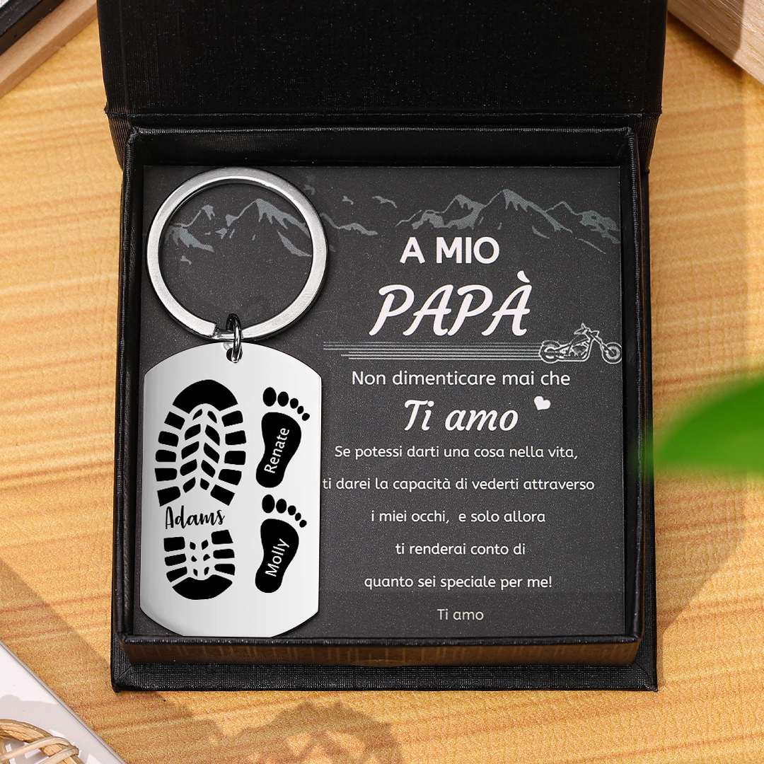 Papà/Nonno-Portachiavi con piedino 3 nomi e 1 foto personalizzati regalo per papà/nonno