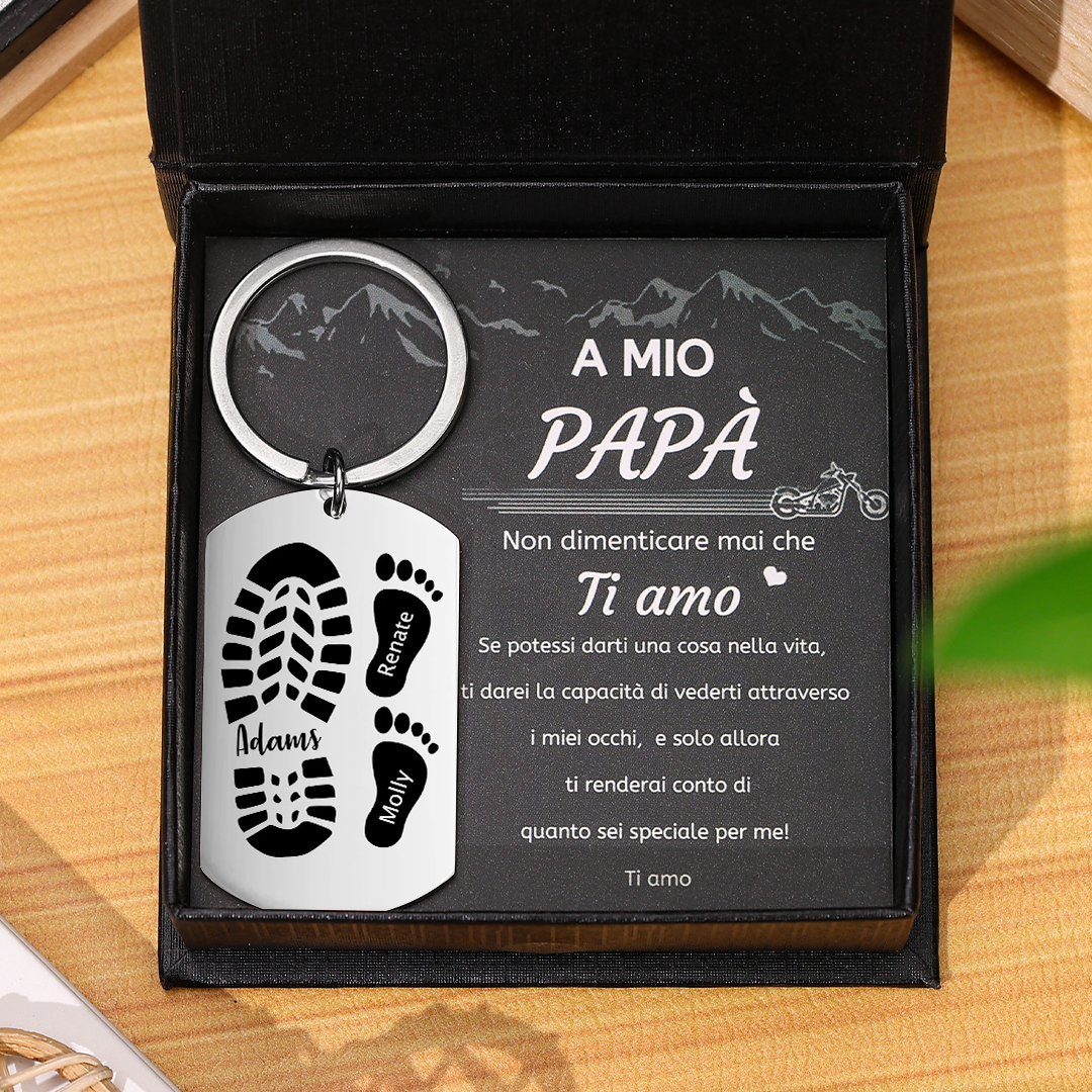 Papà/Nonno-Portachiavi con piedino 3 nomi e 1 foto personalizzati regalo per papà/nonno