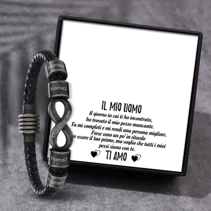 Bracciale Infinito Personalizzabile – Con Confezione Regalo, 4 Nomi e