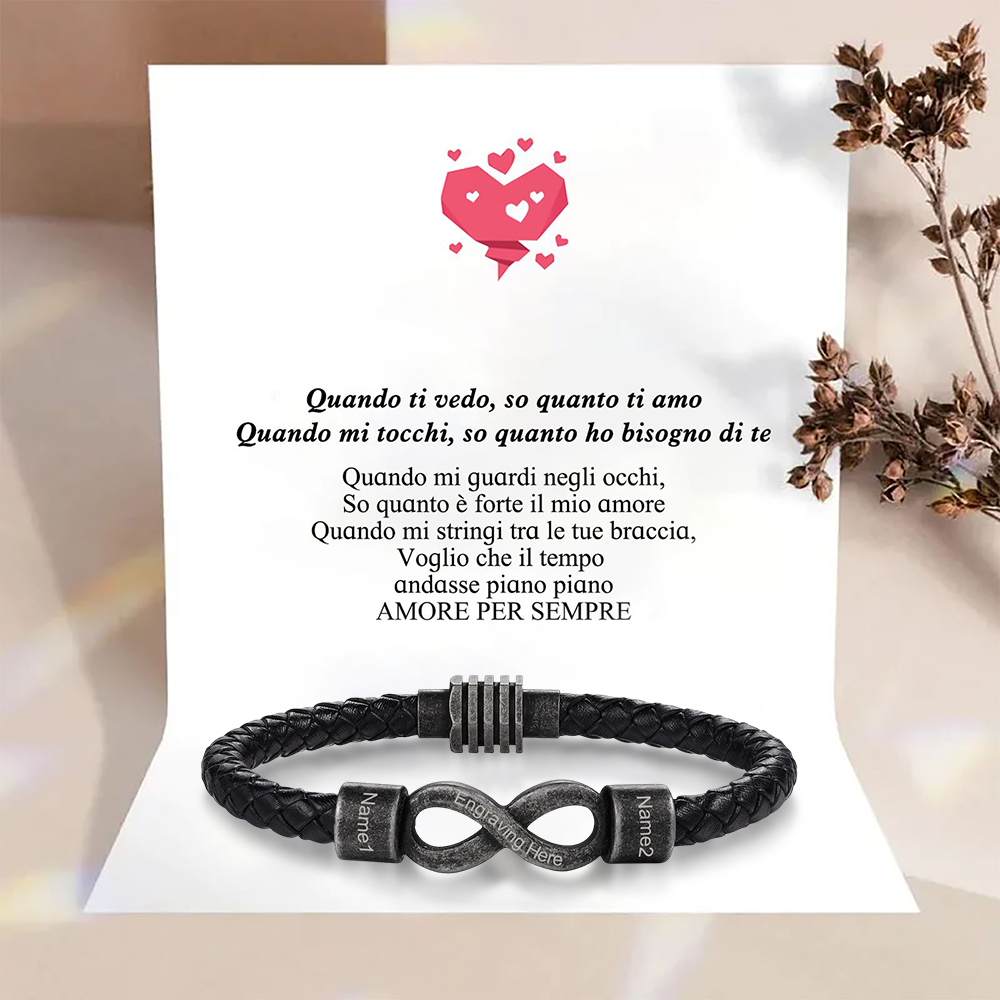 Bracciale Infinito Personalizzabile Uomo – Personalizzato con 2 Nomi e 1 Testo "Amore per Sempre" –  Regalo di San Valentino per Lui | Jessemade