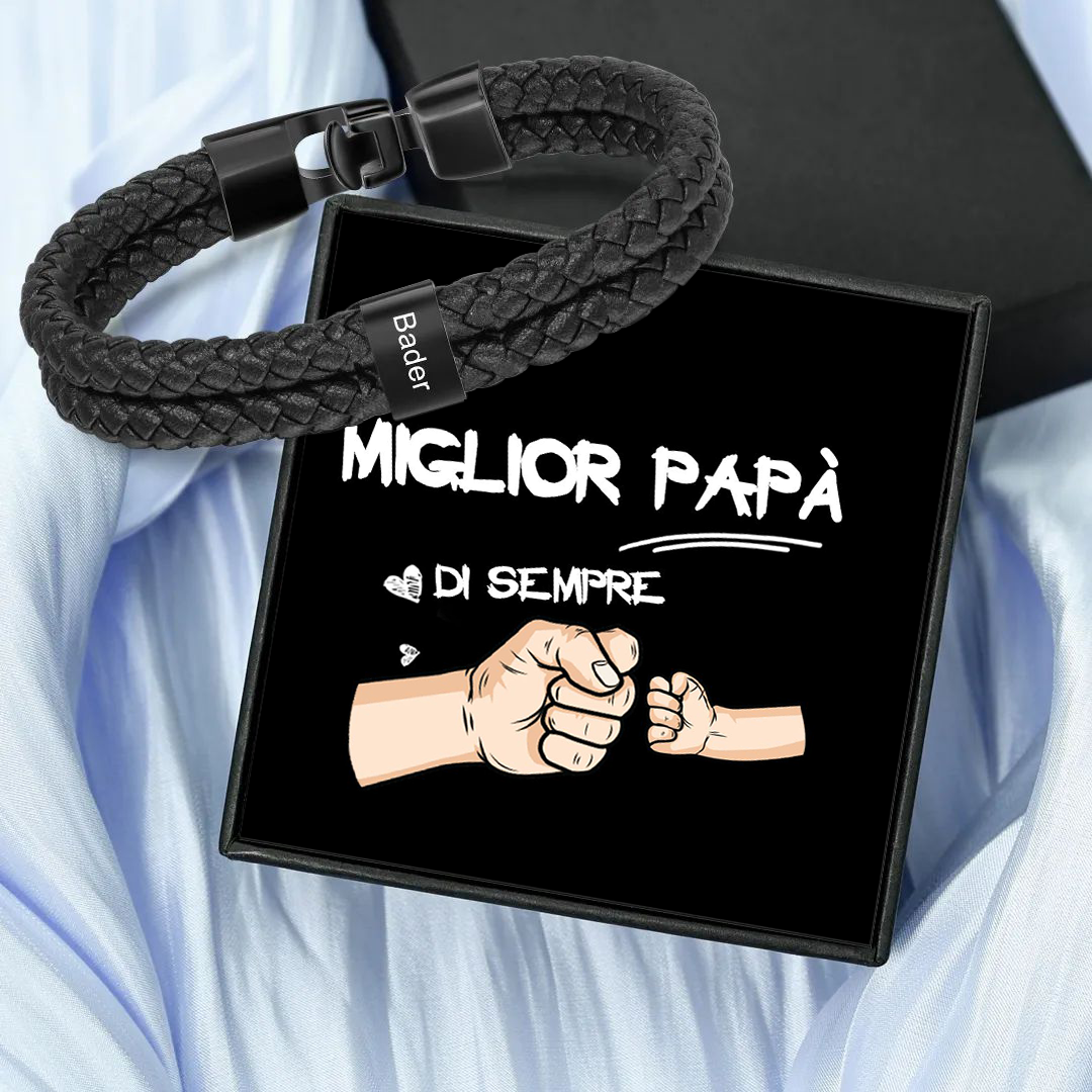 Jessemade IT A MIO PAPÀ-Braccialetto di pelle intrecciatta con 1 nome personalizzato di perline regalo per la festa del papà