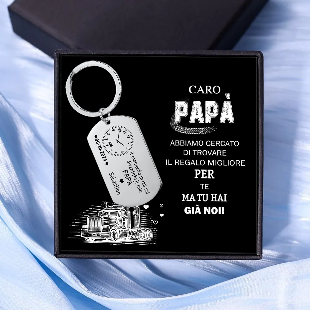 Portachiavi Personalizzato con Foto, Nome, Data e Orologio – Regalo Elegante per Papà/Mamma | Jessemade