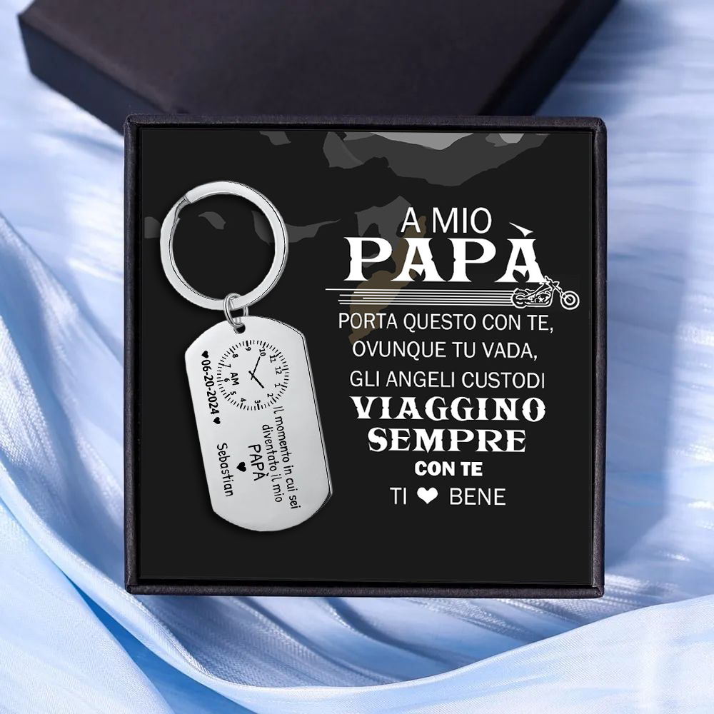 Portachiavi Personalizzato con Foto, Nome, Data e Orologio – Regalo Elegante per Papà/Mamma | Jessemade
