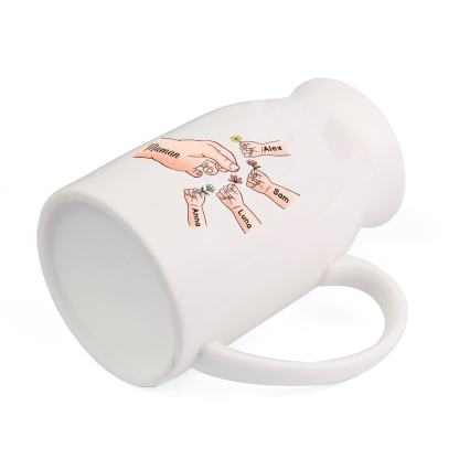 Vaso di ceramica con mano passando il fiore 5 nomi personalizzati per nonna/mamma
