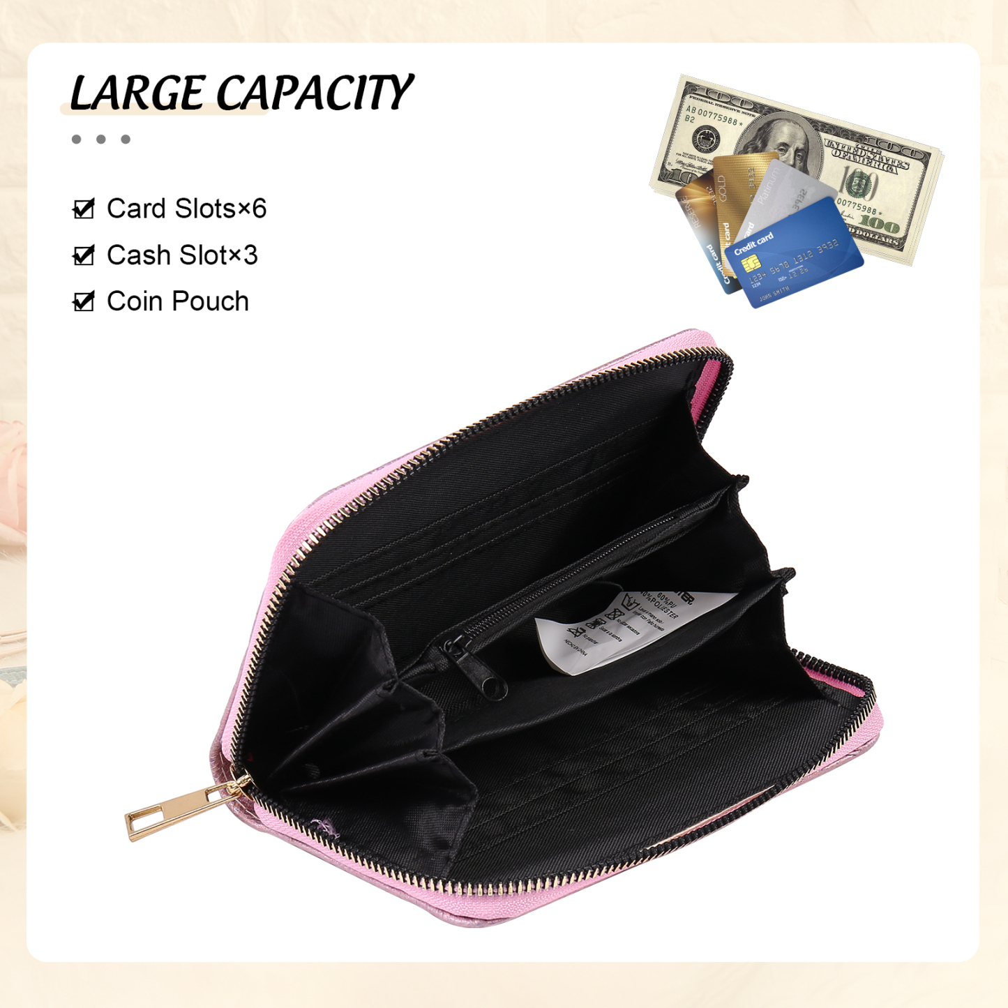 Portafoglio in PU pelle con 1 fiore di nascita & 1 nome personalizzati per mamma/nonna