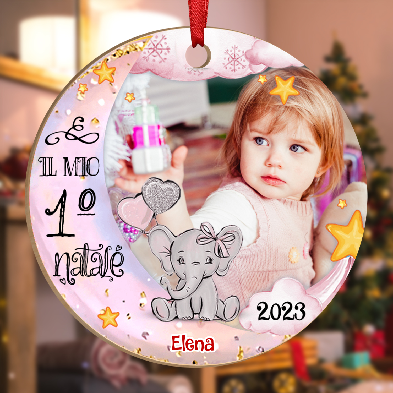 IL MIO 1º NATALE-Ciondolo di legno per bambino bambina foto nome personalizzabile