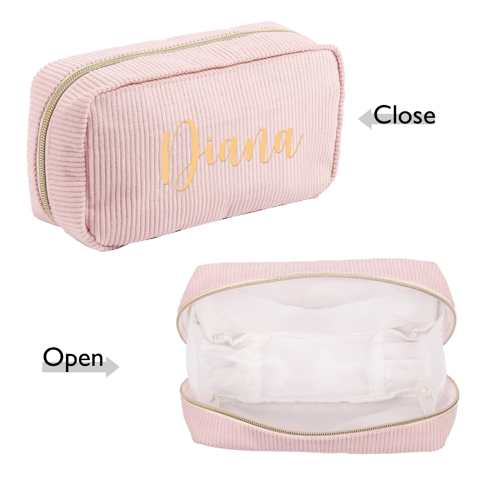 Borsa per cosmetici in velluto a coste per donna 1 nome personalizzato regalo per donna