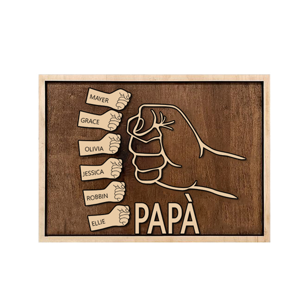 Targa di legno pugno a pugno 6 nomi personalizzabile regalo per papà