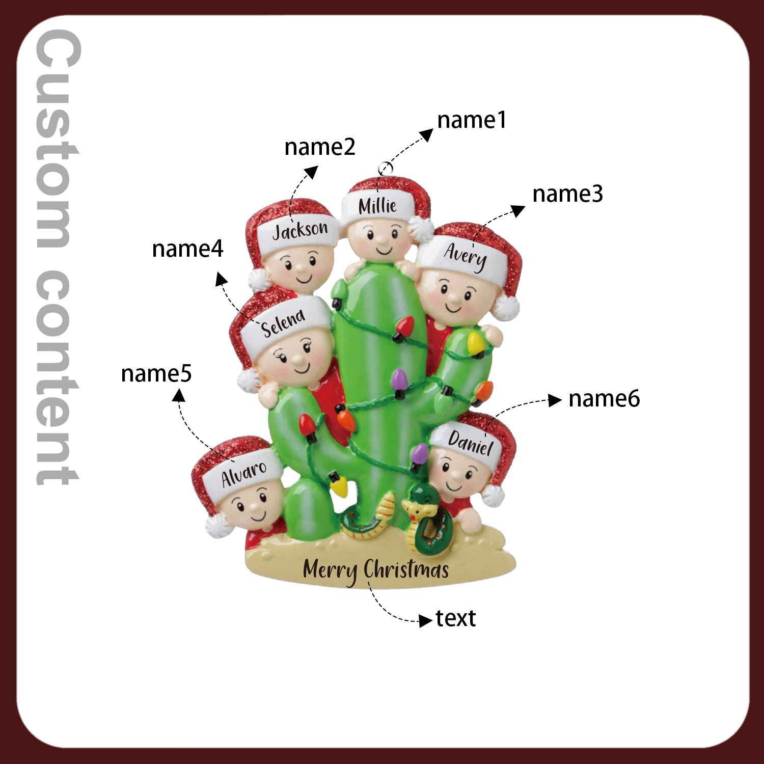 Bianco Natale mille candele... Ornamenti cactus ciondolo per albero di Natale 6 nomi personalizzati