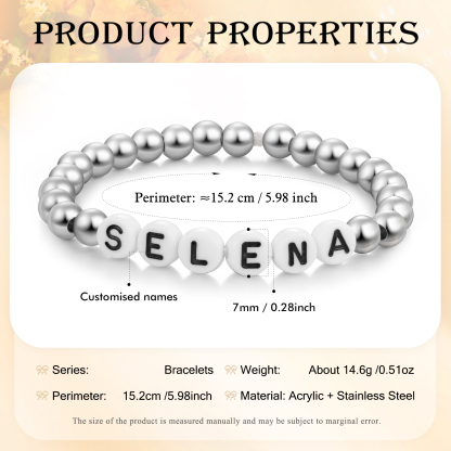 Braccialetto acciaio inox con perline trasparenti di 1 nome personalizzato regalo per scuola bambina