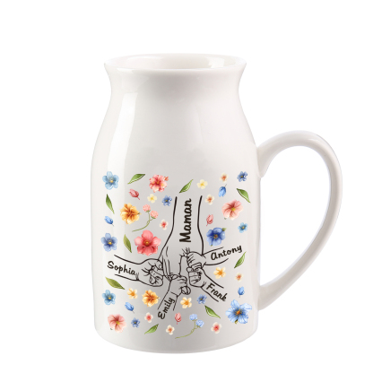 Vaso di ceramica con mano nella mano 5 nomi personalizzati per nonna/mamma
