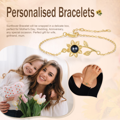 Braccialetto girasole con proiezione di foto personalizzata regalo per donna