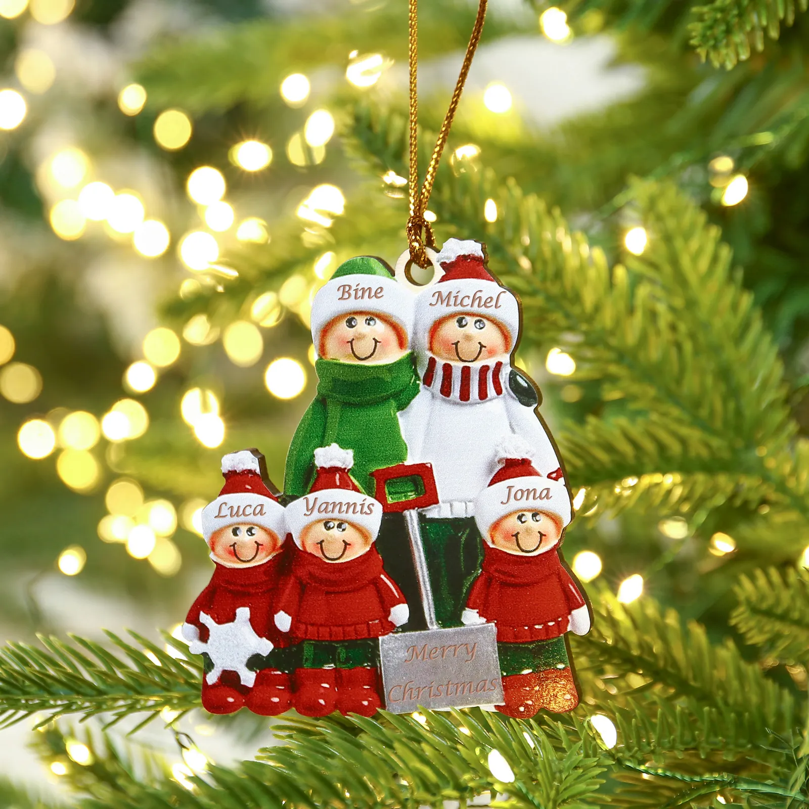 Bianco Natale mille candele... Ornamenti familiari ciondolo per albero di Natale 5 nomi personalizzati