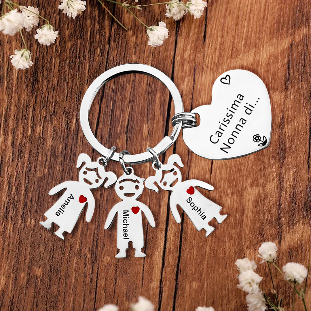 Portachiavi a cuore con ciondolo bambino 3 nomi regalo per nonna festa dei nonni famiglia riunione